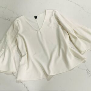 Ann Taylor White V-Neck Bell Sleeve Blouse